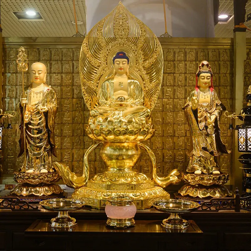 128 cm Taiwan-guldpläterad Buddhastaty av ren koppar