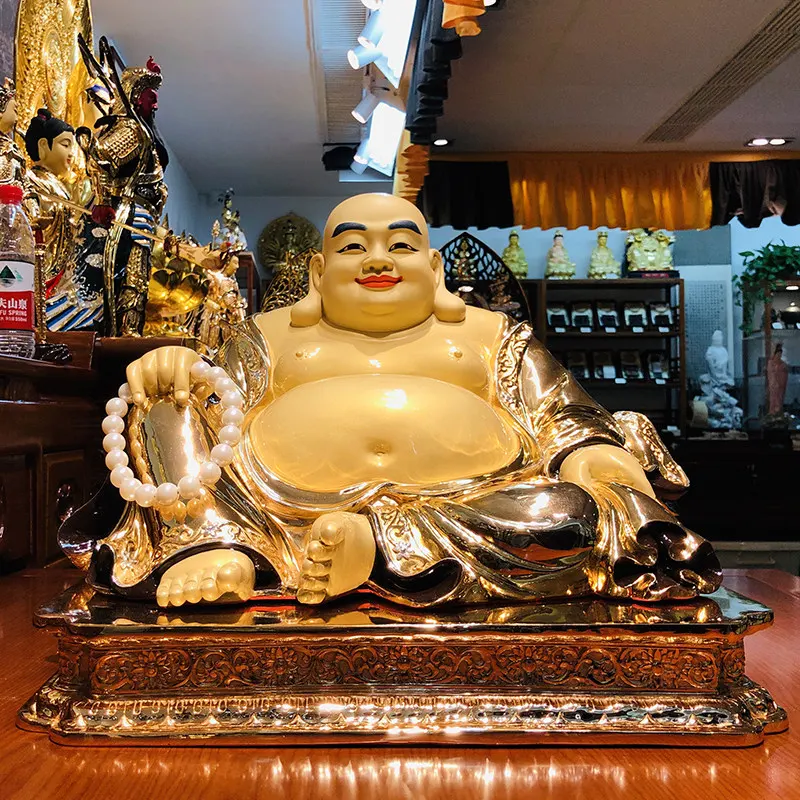 42CM förgylld ren koppar Maitreya Buddha-staty