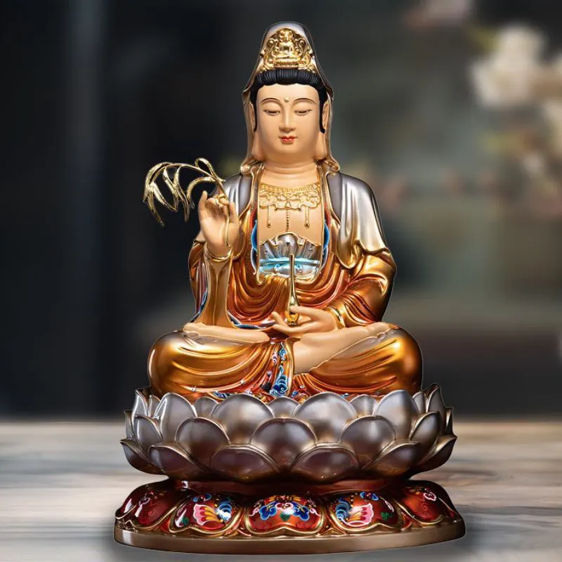 Sittande mässingsstaty för Lotus Guanyin Bodhisattva