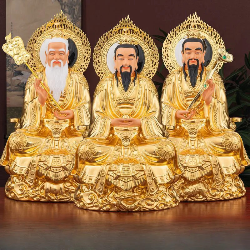Mässing Three Pure Ones-statyer Set för Temple Shrine