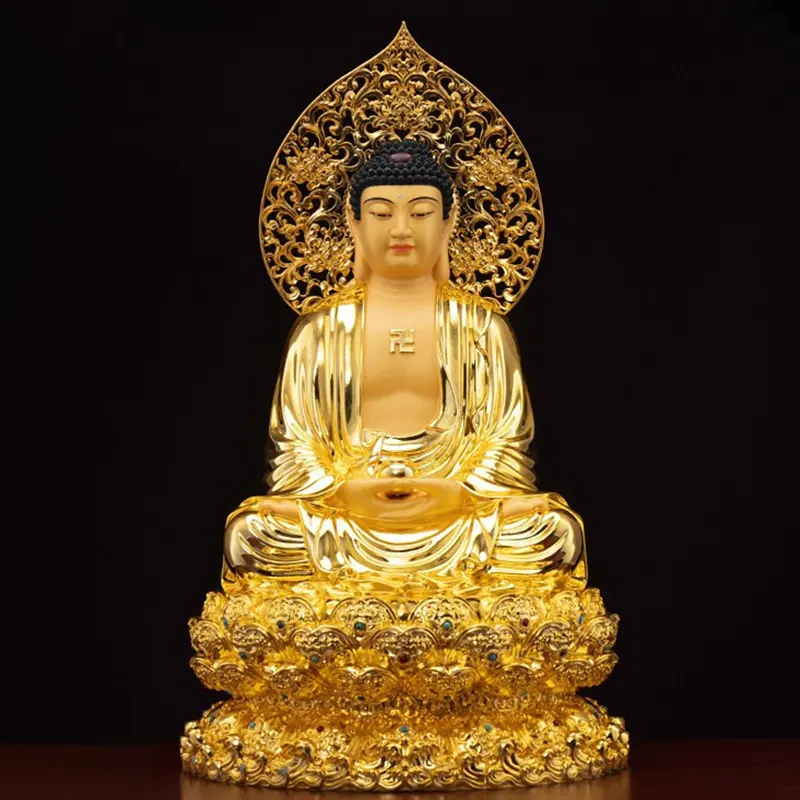 Shakyamuni Buddha-staty i förgylld mässing