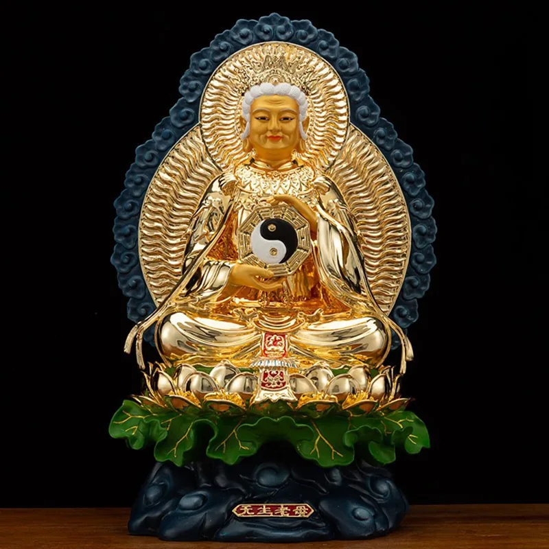 Wusheng Wuji Laomu staty i förgylld juvelförsedd mässing