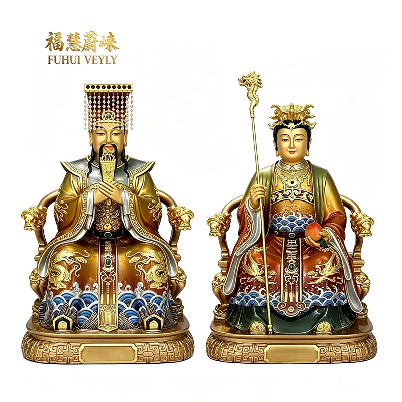 Polykrom guldblad Yuhuang Wangmu staty
