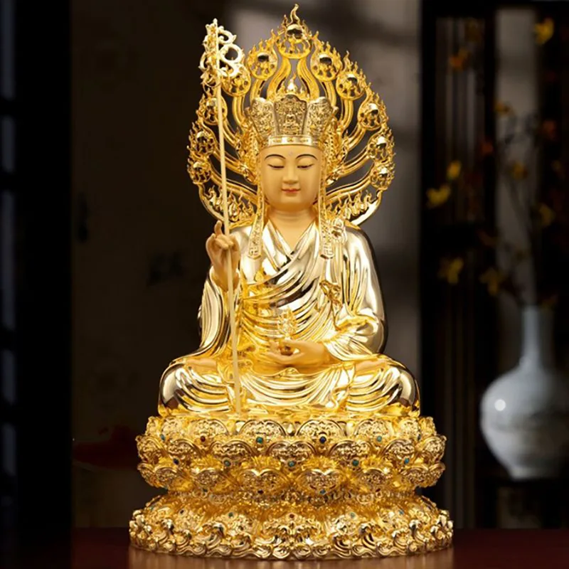 Premium mässing Lotus sittande altare Ksitigarbha staty
