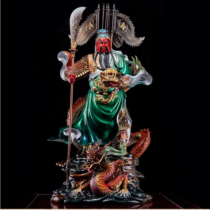 Guan Yu förmögenhetsstaty av ren mässingsridning